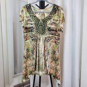 World Unity Green Boho Tunic Top Size Large